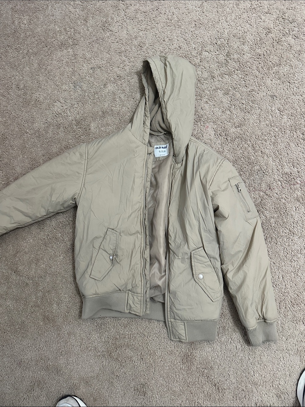 Old Navy Hooded Bomber Jacket in Beige